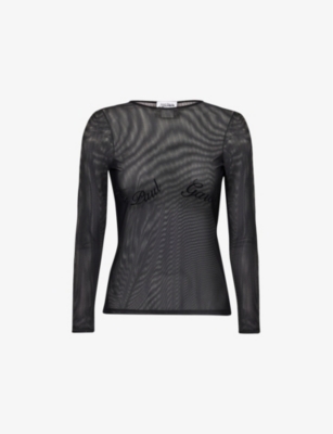JEAN PAUL GAULTIER: Velvet-Branding Long-Sleeves Stretch-Woven Top