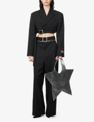 JEAN PAUL GAULTIER: Striped-Print Buckle Regular-Fit Wool Blazer