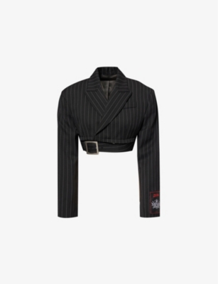JEAN PAUL GAULTIER: Striped-Print Buckle Regular-Fit Wool Blazer