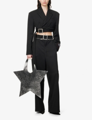 JEAN PAUL GAULTIER: Striped-Print Two-Slip-Pockets Wide-Leg High-Rise Wool Trousers