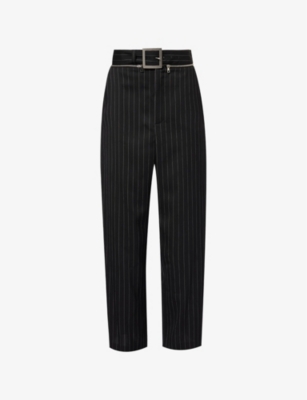 JEAN PAUL GAULTIER: Striped-Print Two-Slip-Pockets Wide-Leg High-Rise Wool Trousers