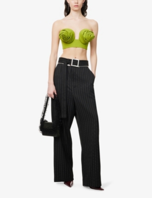 JEAN PAUL GAULTIER WOMENS ACIDGREEN CONICAL-CUPS STRAPLESS STRETCH-WOVEN BLEND TOP