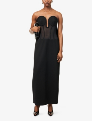 JEAN PAUL GAULTIER: Corseted Sheer-Panelled Woven Maxi Dress