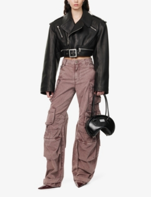 JEAN PAUL GAULTIER: Cropped Zip-Pockets Relaxed-Fit Leather Jacket