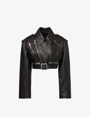 JEAN PAUL GAULTIER: Cropped Zip-Pockets Relaxed-Fit Leather Jacket