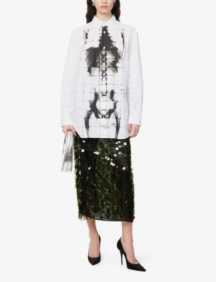 JEAN PAUL GAULTIER: Skeleton-Print Curved-Hem Cotton-Poplin Shirt