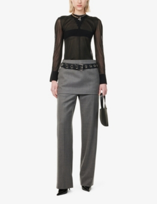 JEAN PAUL GAULTIER: Semi-Sheer-Panels Round-Neck Knitted Top