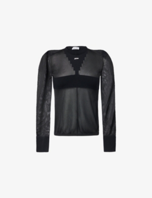 JEAN PAUL GAULTIER: Semi-Sheer-Panels Round-Neck Knitted Top