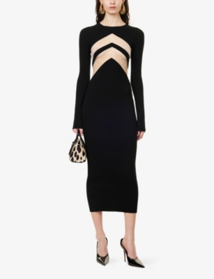 JEAN PAUL GAULTIER: Chevron-Panel Ribbed Knitted Maxi Dress