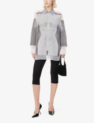 JEAN PAUL GAULTIER: Striped Sheer-Panels Silk Shirt