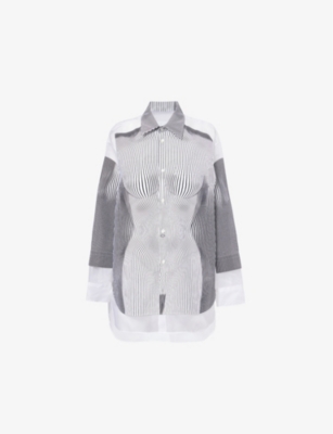 JEAN PAUL GAULTIER: Striped Sheer-Panels Silk Shirt