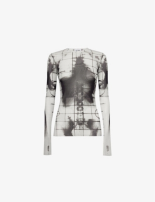 Jean Paul Gaultier Mesh Crew Neck "squeletor" Printed Top In White Black