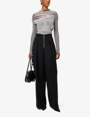 Shop Jean Paul Gaultier Womens White/black Striped Mesh Woven Body Xl