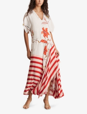 REISS: Alicia Floral Stripe-Print Woven Maxi Dress