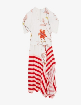 REISS: Alicia Floral Stripe-Print Woven Maxi Dress