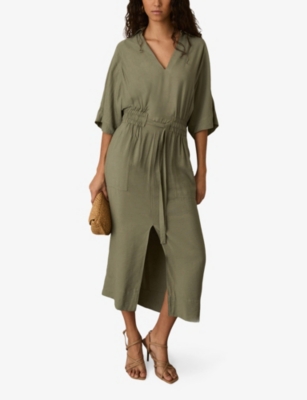 REISS: Cecilia Tie-Waist Woven Midi Dress
