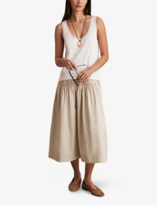 Reiss Womens Wren Two-in-one Cotton-blend Midi Dress Ivory Neutral In Ivory Neutral
