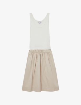 Reiss Womens Wren Two-in-one Cotton-blend Midi Dress Ivory Neutral In Ivory Neutral