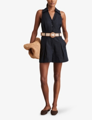 Reiss Anjie Linen Playsuit In Navy