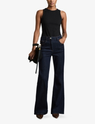 Shop Reiss Womens Black Betty Racerback Cotton-jersey Vest Xs