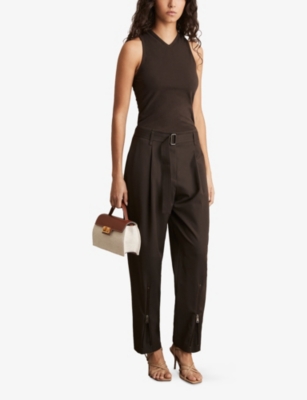 Shop Reiss Womens Chocolate Clara Racerback Cotton Vest Top
