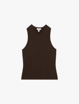 Shop Reiss Womens Chocolate Clara Racerback Cotton Vest Top