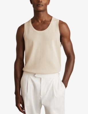 Reiss Mens Off White Watson Textured Knitted Vest In Off White