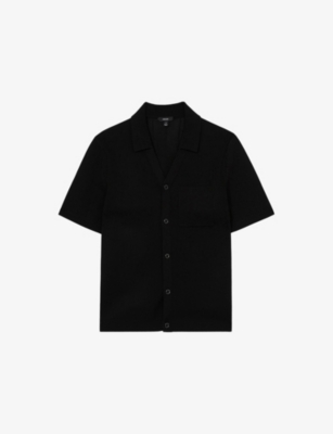 Reiss Mens Fallon V-neck Knitted Shirt Black In Black