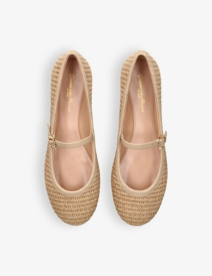 Gianvito Rossi Carla Leather-trimmed Raffia Mary Jane Ballet Flats In Beige Comb