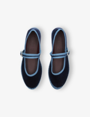 Flabelus Navy Kids' Montague Cotton-velvet Mary Jane Flats Eur 31 / 12.5 Uk