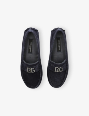 Dolce & Gabbana Navy Kids' Branded Suede Driving Loafers Eur 34 / 2 Uk In Navy