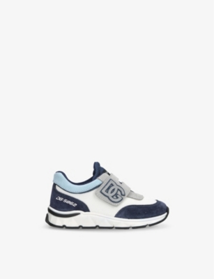 DOLCE & GABBANA: Kids' Logo-Embroidered Suede and Mesh Low-Top Trainers