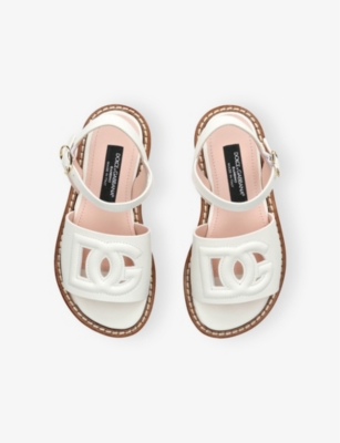 DOLCE & GABBANA KIDS' LOGO-EMBOSSED LEATHER SANDALS CREAM EUR 36 /3.5 UK 