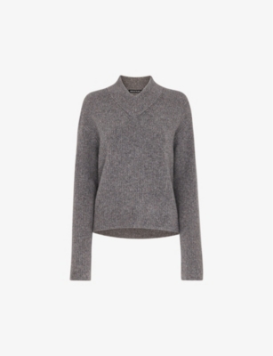 Whistles Womens V-neck Ribbed Wool-blend Jumper Grey In Grey