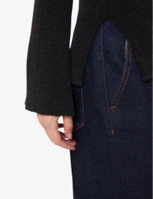 V-neck chenille-textured stretch-knit jumper