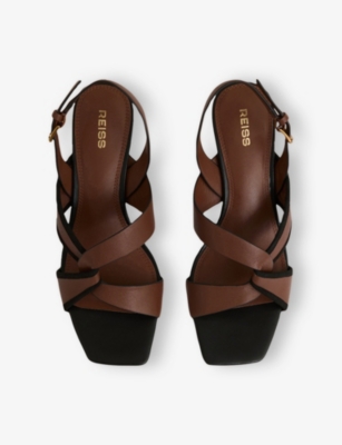 REISS WOMENS TAN CANDICE LEATHER HEELED SANDALS EUR 37 / 4 UK 