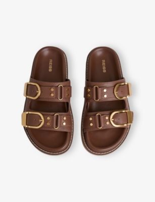 REISS: Ella Buckled Slip-On Leather Sandals