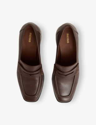 REISS: Heidi Block-Heel Leather Penny Loafers
