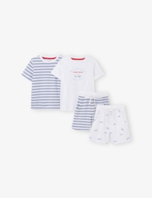 THE LITTLE WHITE COMPANY: Shark & Stripe Cotton Pyjamas Set of Two 1-12 Years