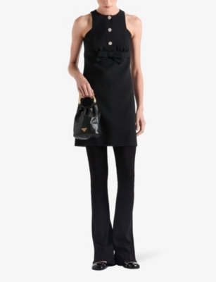 Prada Bow Jeweled Button Mini Dress In Black