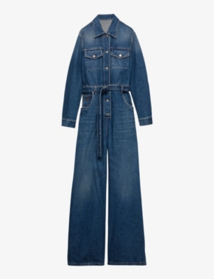 PRADA: Triangle-logo faded-wash loose-fit denim jumpsuit
