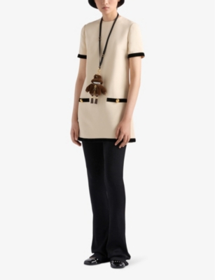 Shop Prada Womens Neutral Sablè Bow-back Woven Mini Dress