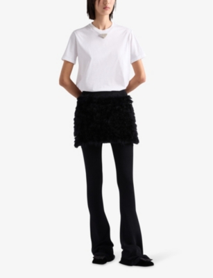 PRADA: Embroidered-triangle short-sleeve cotton-jersey T-shirt