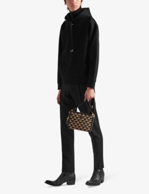 Prada Mens  Technical Brand-print Cotton-jersey Hoody In Black