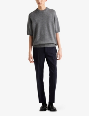 Prada Womens Blue Triangle-logo Slim-fit Wool Trousers In Blue