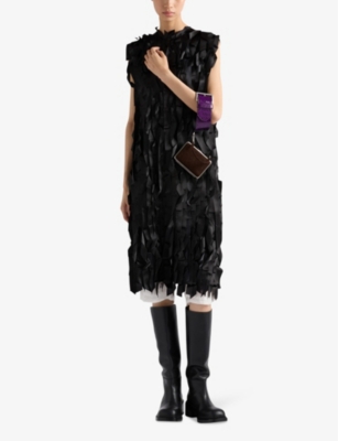 Prada Black Ribbon-detail Midi Dress In Black