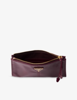 Prada Womens Burgundy Triangle-logo Leather Pouch In Burgundy