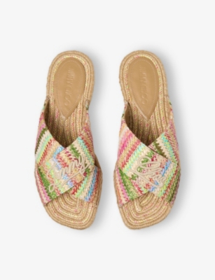 Jimmy Choo Womens Aciel Striped Raffia Flat Sandals Mti/dkcappuccino/ecr Eur 38/5 Uk In Multi