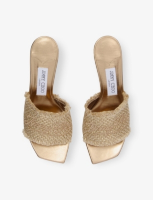 Jimmy Choo Alexia 70 Woven Lurex Mules In Gold/dark Cappuccino