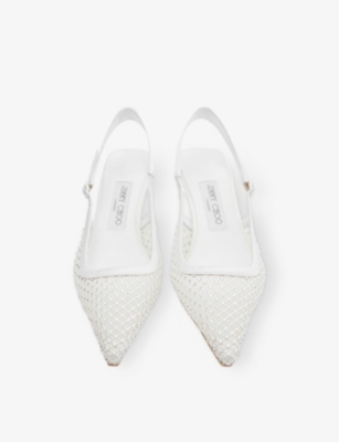 Jimmy Choo Scarpe Con Tacco Amel 50 In Rete Decorata Donna In White/crystal